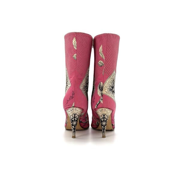 Roberto Cavalli Pink Patchwork Floral Print Pointed Toe Heeled Boots 38 - Picture 4 of 9